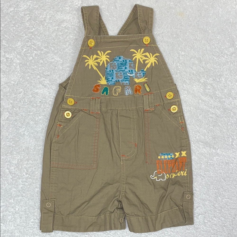 Jake& Julia Safari elephant cotton shortalls Kids Overalls 18m